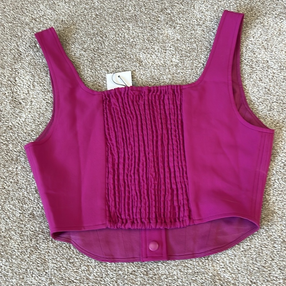 WAYF Cora Tailored Sleeveless Pink Square Neck Snap-Front Crop Top Sz S - Picture 5 of 9